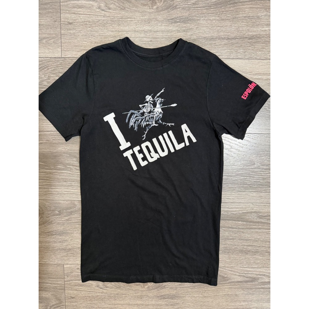 Espolon Tequila Graphic T-Shirt XS Black Skeleton Rooster Logo Edgy Mexican